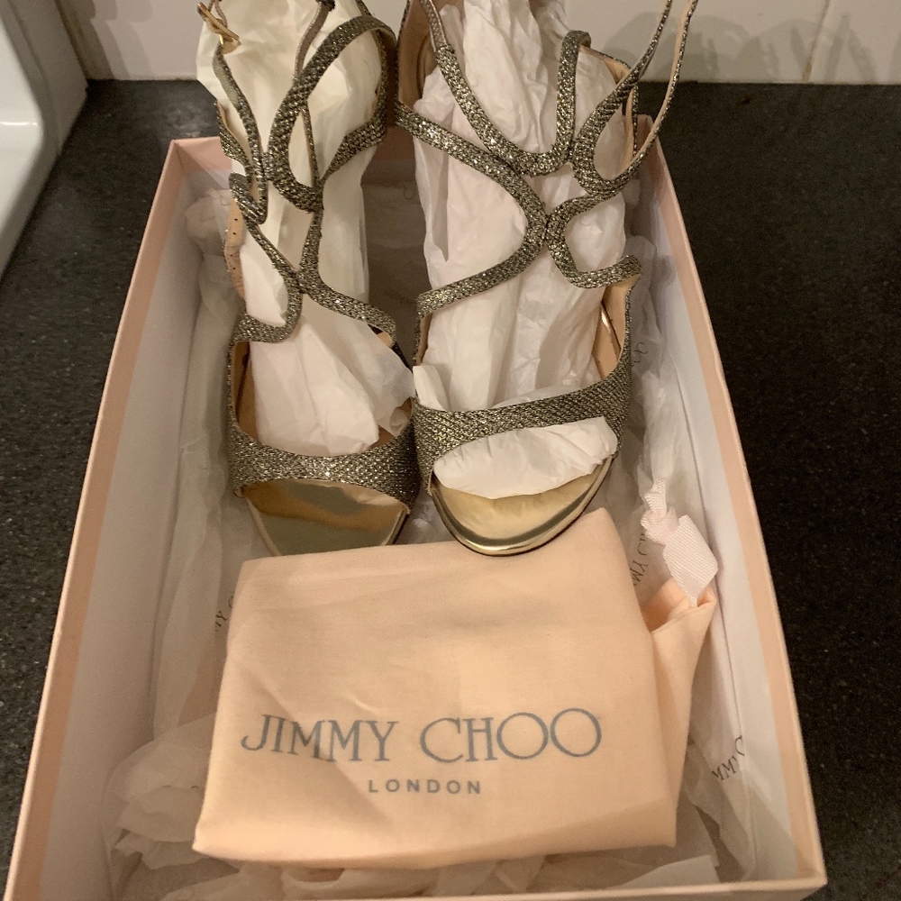 Jimmy Choo Lame Sandals, Size 37 Light Bronze - Picture 3 of 4